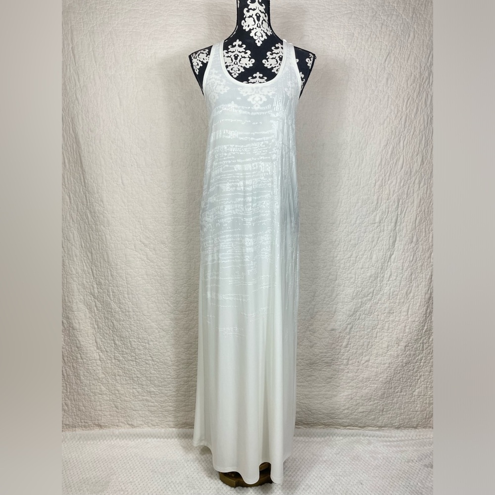 🔥Marie France Van Damme Racer Back Sequins White Maxi Dress Quiet Luxury Resort